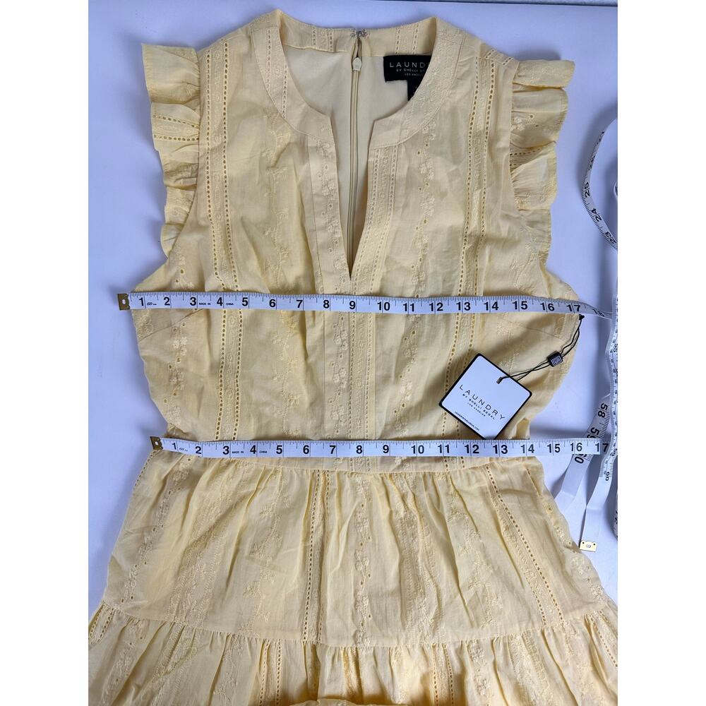 Laundry by Shelli Segal Butter Yellow Cotton Embroidered Eyelet Mini Dress 6 - Picture 7 of 10